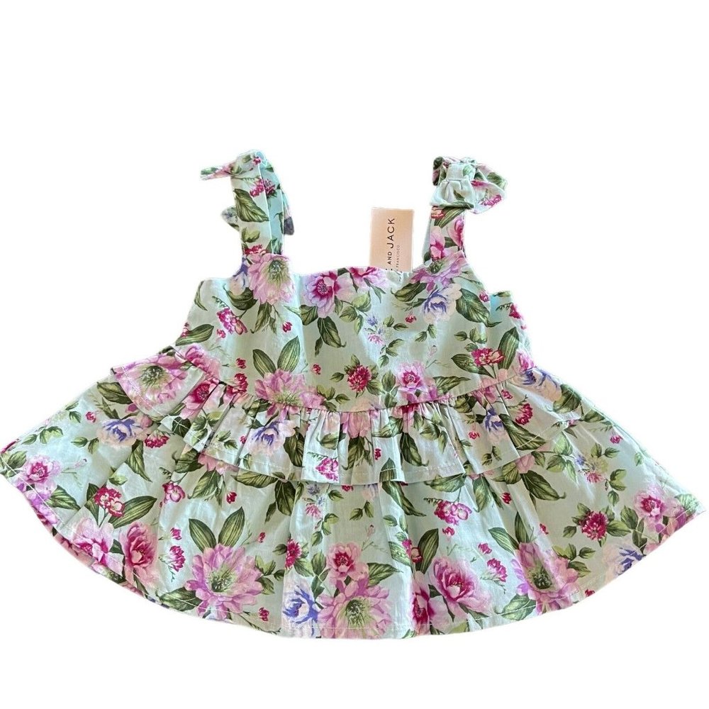 Janie And Jack Tank Top Girls Size 3 Floral Ruffle Tiered Bows Green Pink Purple